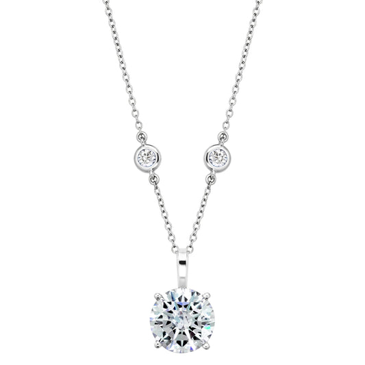 Sterling 10mm Clear Round Filagree Pendant on 18" Regal Short Floating Chain by Bling