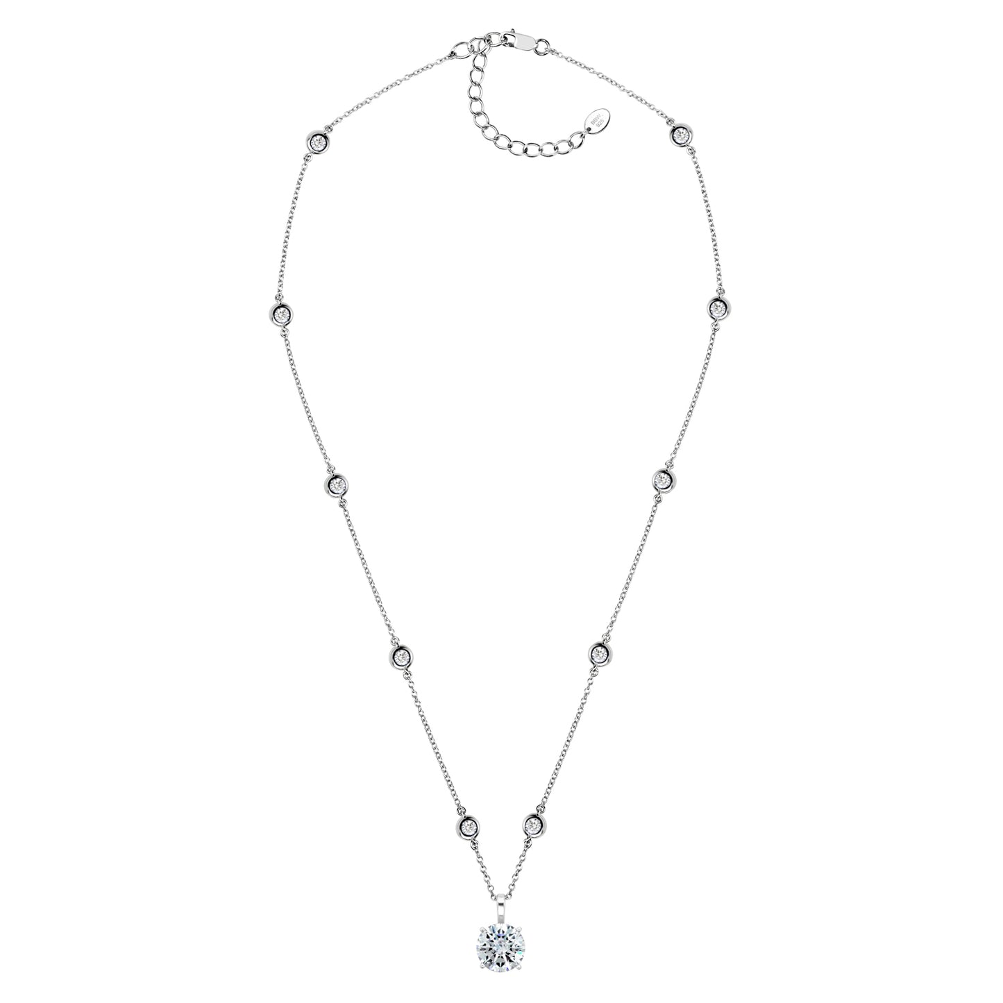 Sterling 10mm Clear Round Filagree Pendant on 18" Regal Short Floating Chain by Bling