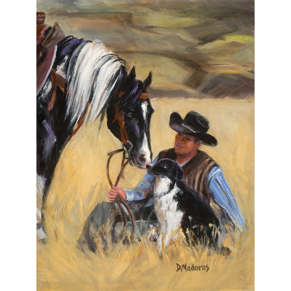 Western 2024 Watercolor Cowboy with Horse and Dog