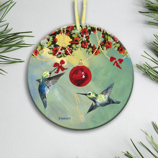 Holiday Hummingbirds - Ceramic Ornament