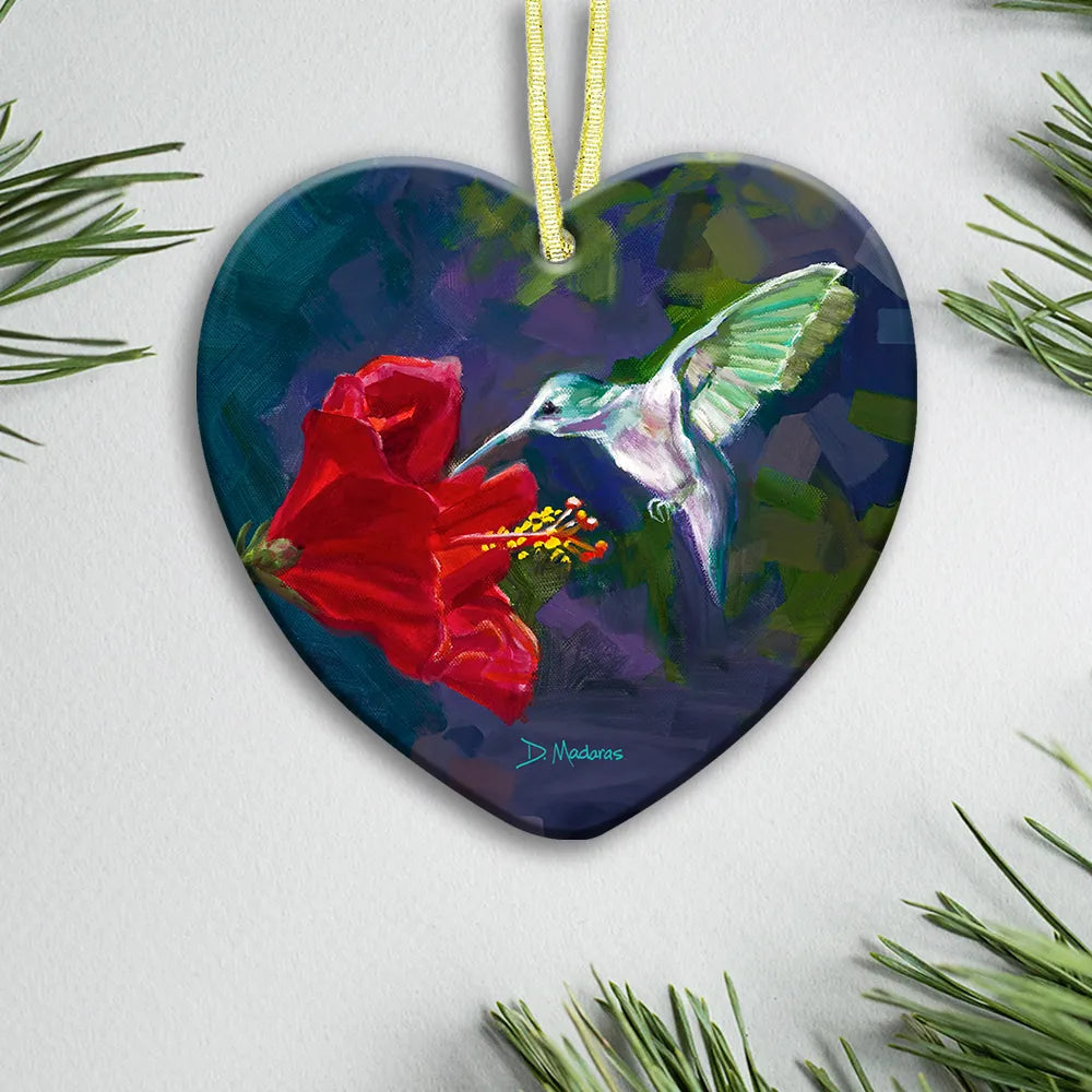 Hummingbird and the Hibiscus- Ceramic Ornament