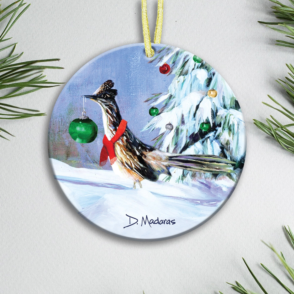 Roadrunner in Snow - Ceramic Ornament