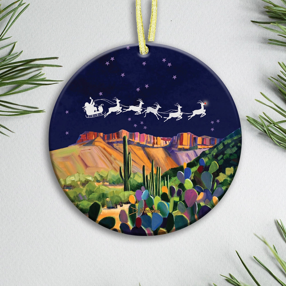 Santa Visits Aravaipa Canyon - Ceramic Ornament