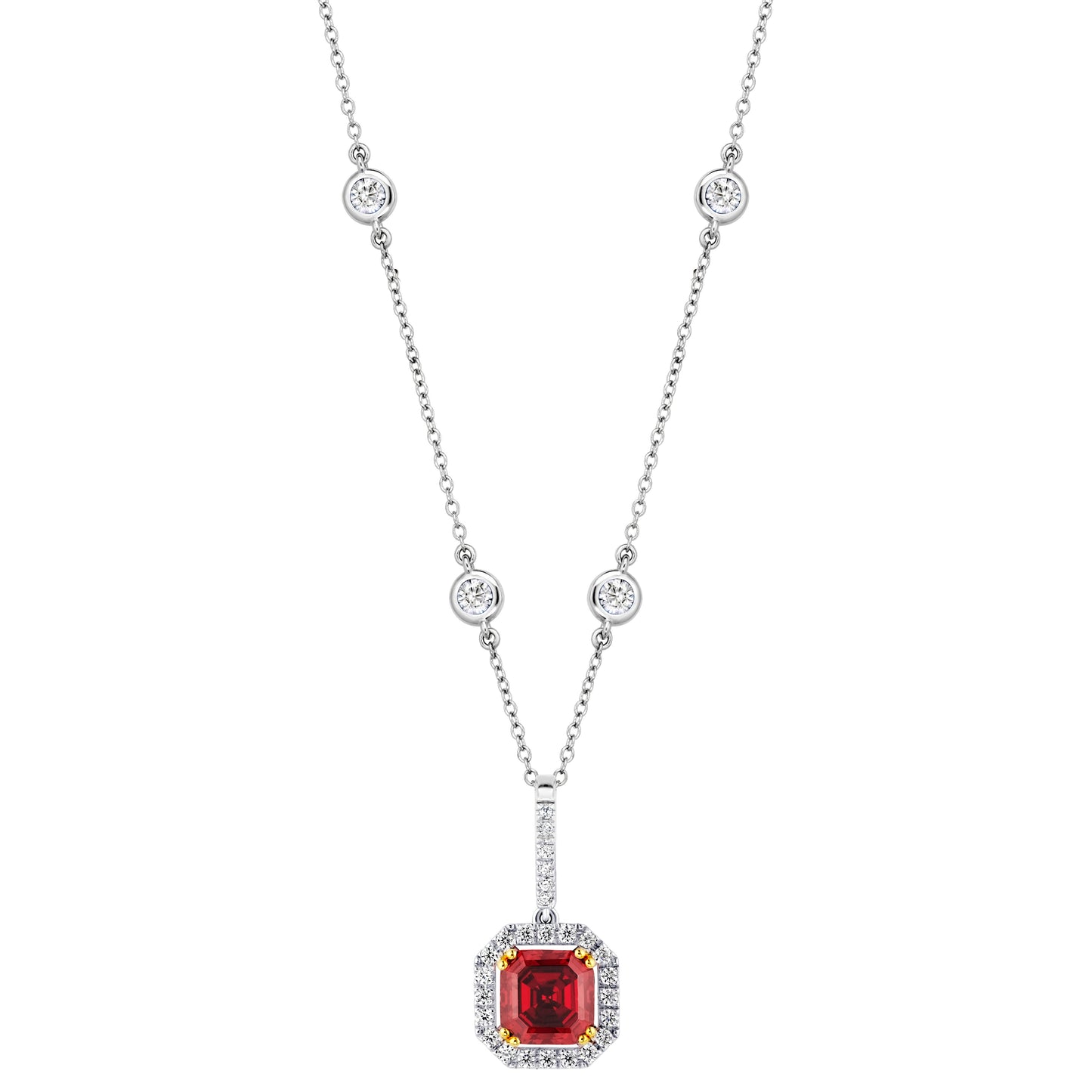 Sterling Garnet Hued Asscher Cut Pendant on 18" Regal Short Floating Chain by Bling