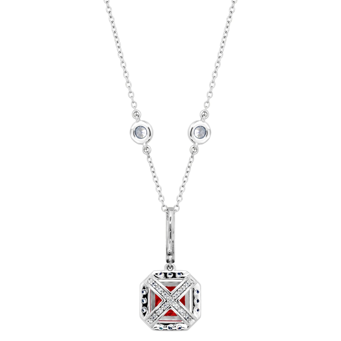 Sterling Garnet Hued Asscher Cut Pendant on 18" Regal Short Floating Chain by Bling