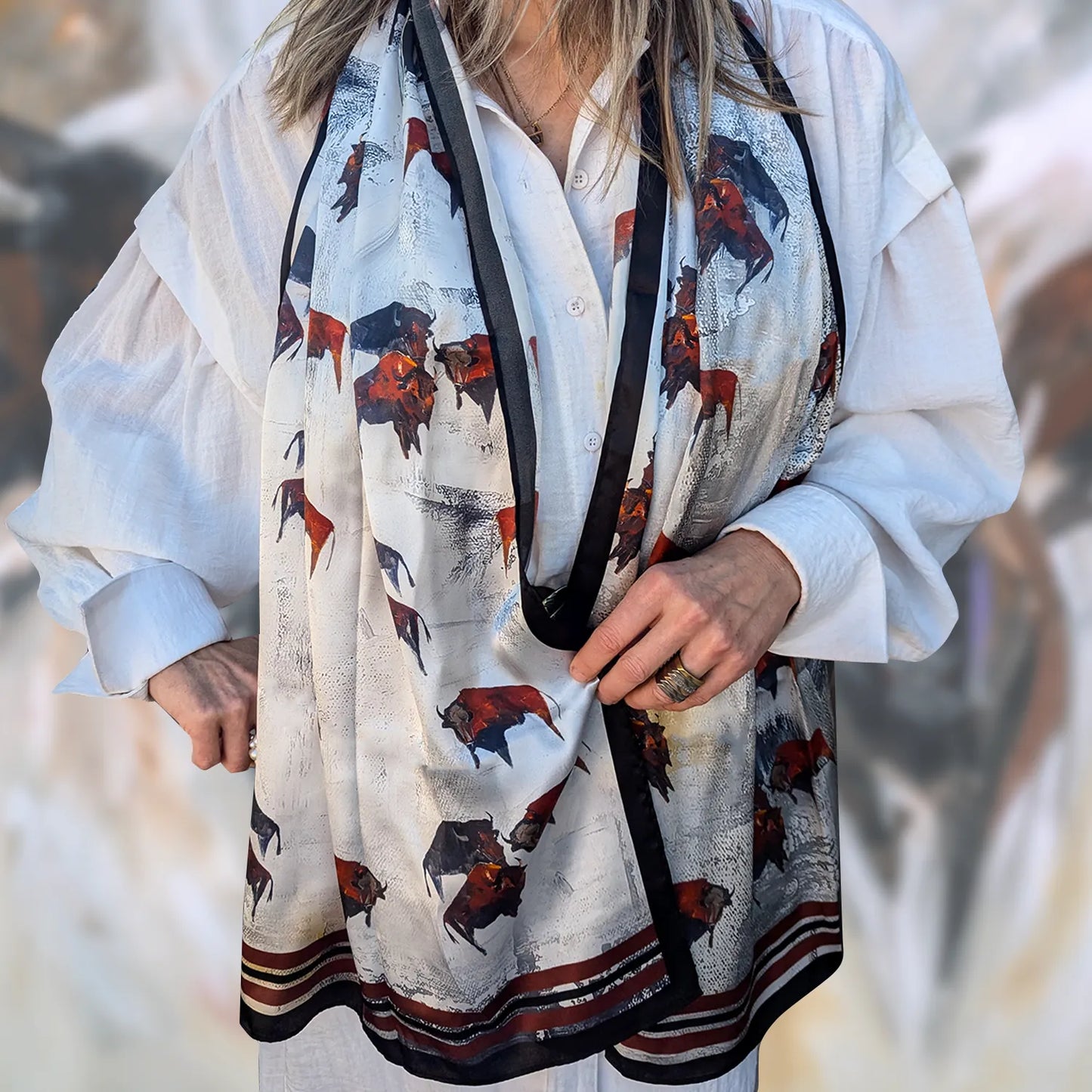 Bison- 100% Silk Scarf