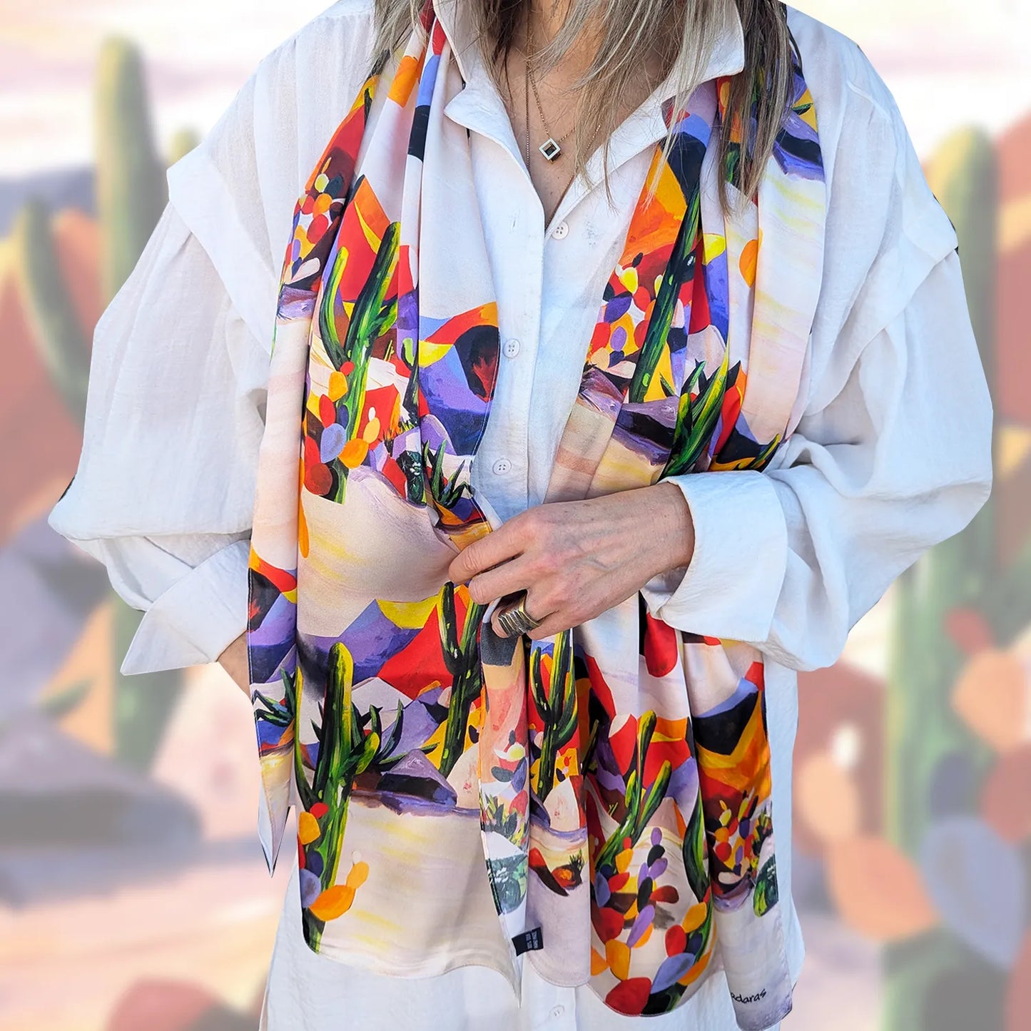 Cactus Valley- 100% Silk Scarf