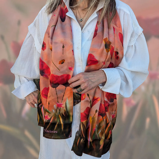 Poppies- 100% Silk Scarf