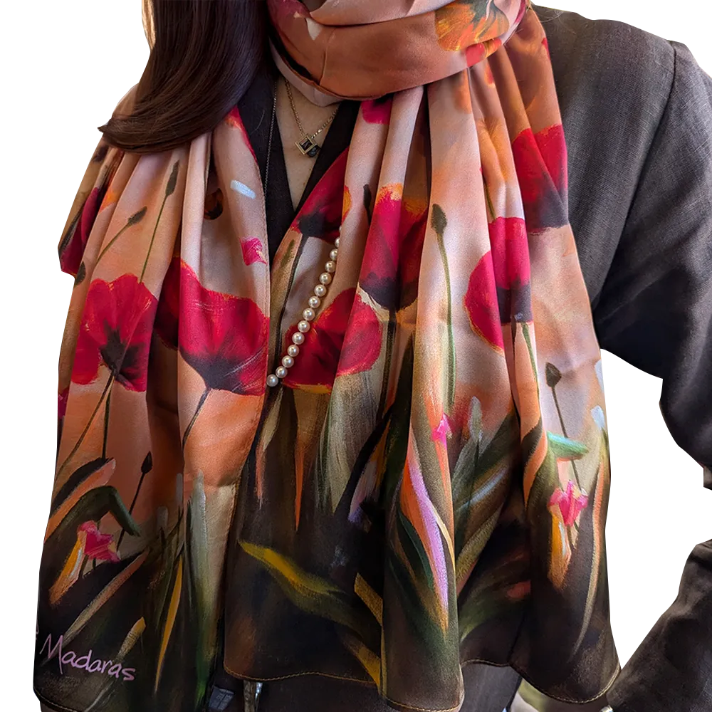 Poppies- 100% Silk Scarf