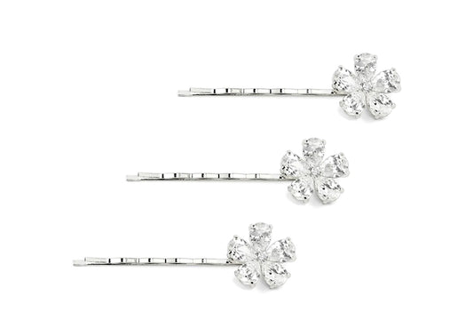 Silver Set of 3 Flat Pear Shaped Hair Pins by Bling